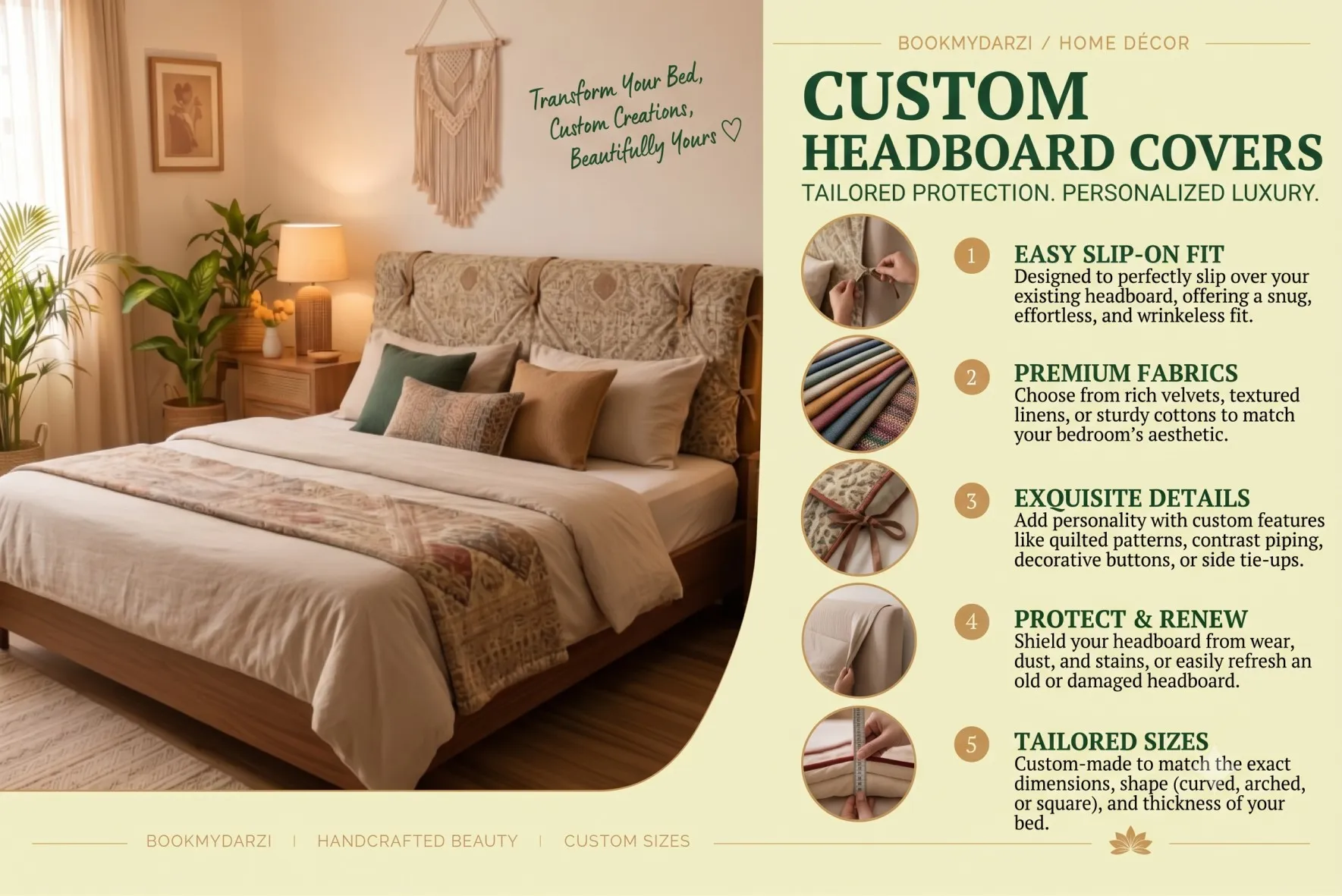 Custom headboard fabric covers